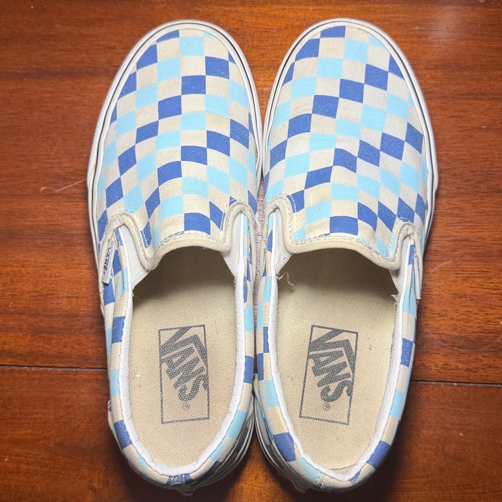 Vans Slip-On Checkerboard Sneakers in Blue and Light Blue — women’s 6/mens 4.5 - Picture 2 of 15